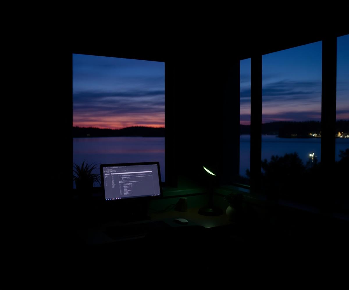 Quiet evening workspace overlooking Lake Washington